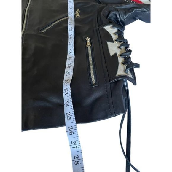 Tribe America Mens Moto Jacket Coat Leather Iron Cross Black Sz 48 Live To Ride - Picture 11 of 13